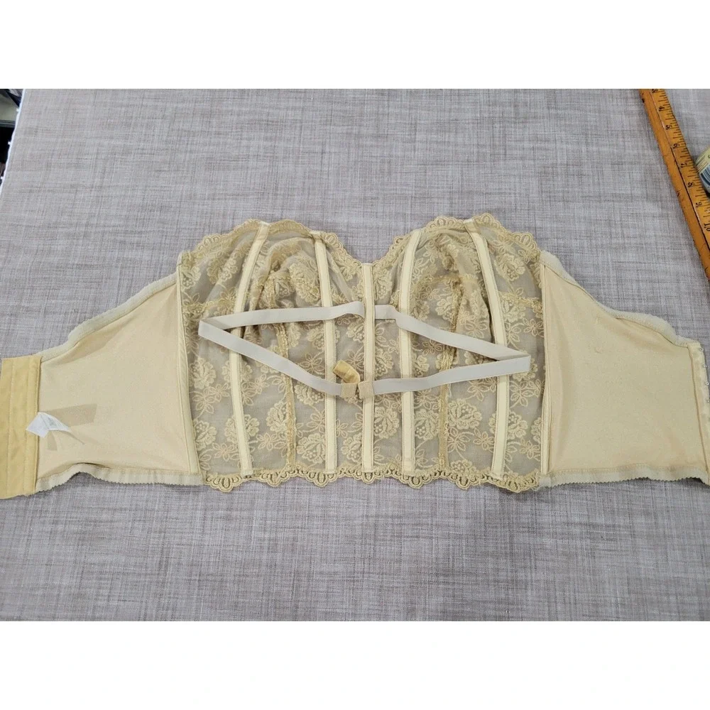 Vintage Victoria's Secret Gold Floral Lace Corset Bustier Top 38D 90s Strapless - Picture 4 of 6